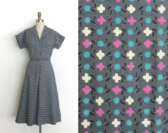vintage 1950s dress | 40s X's and O's day dress