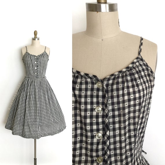vintage 1950s dress | 50s gingham swiss dot fit an