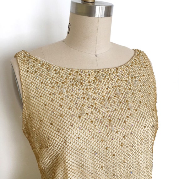 vintage 1960s dress • metallic fishnet net beaded… - image 4