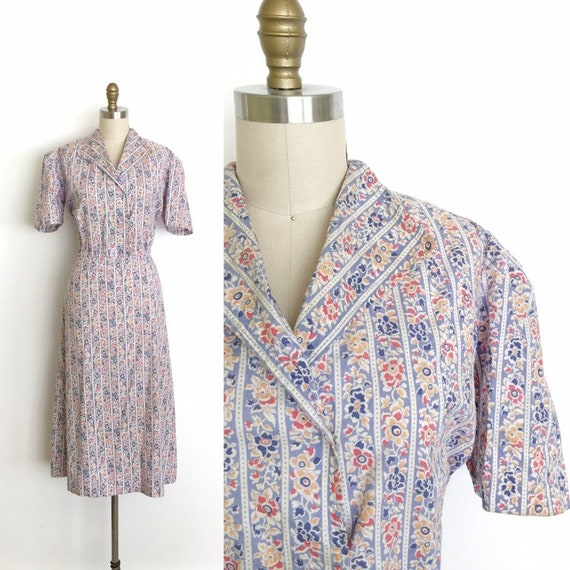 vintage 1930s dress | 30s WPA floral print stripe