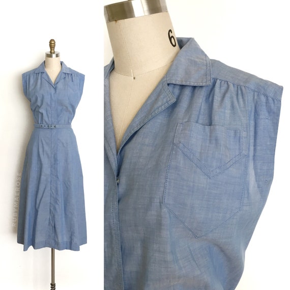 vintage 1940s dress | 40s zip front cotton chambra