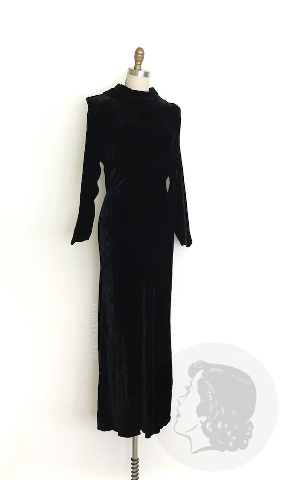 vintage 1930s dress • silk velvet cut out bias cu… - image 8