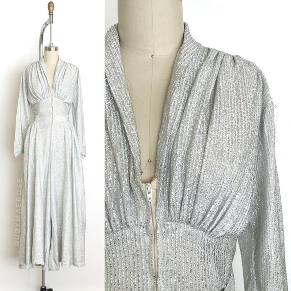 vintage 1960s jumpsuit | 60s sparkly silver lurex