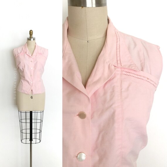 vintage 1950s top | 50s sleeveless cotton button b