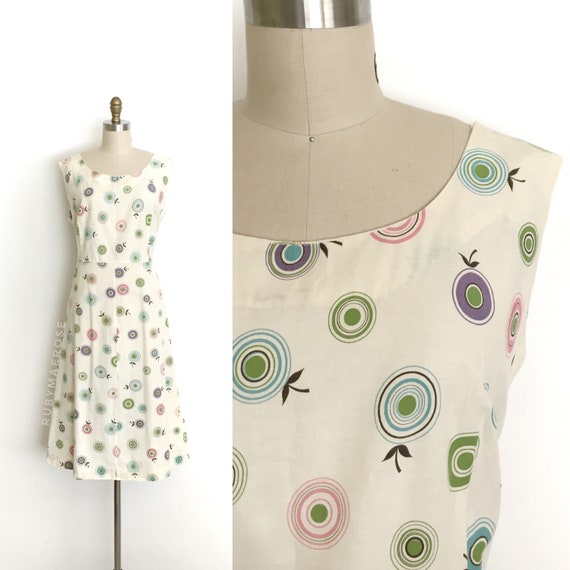 vintage 1950s dress • circle fruit novelty pastel… - image 2