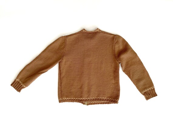 Vintage 1950s 1960s Sweater • Checkered Border Wool Knit Zip Front 