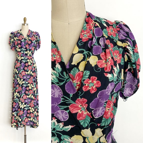 vintage 1940s dress • fruit floral novelty print … - image 2
