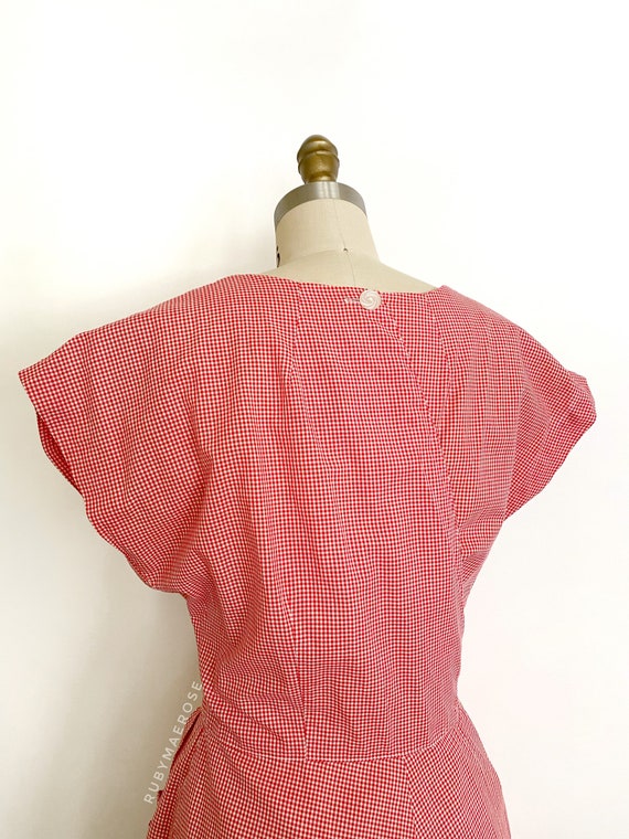 1950s dress • gingham ric rac cotton Swirl wrap d… - image 7