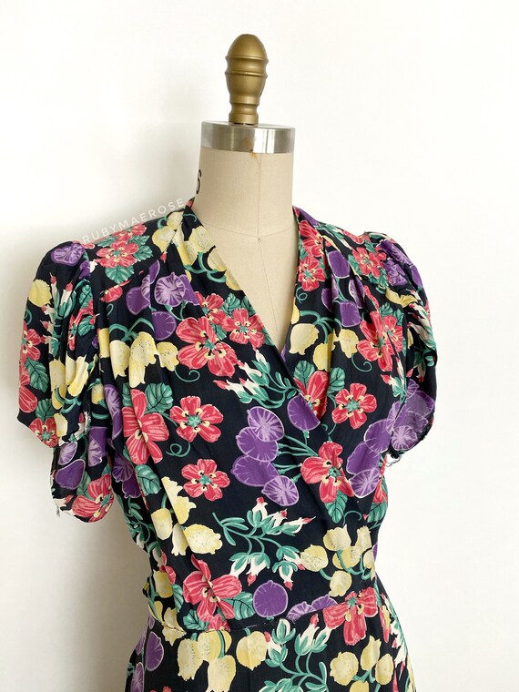 vintage 1940s dress • fruit floral novelty print … - image 3