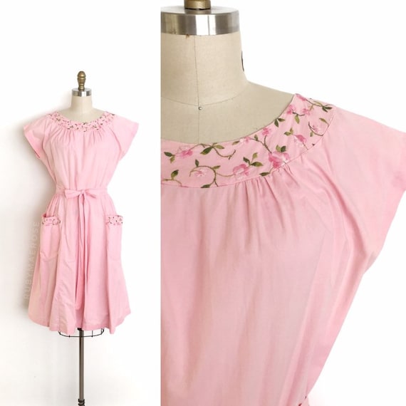 vintage 1950s dress | 50s floral embroidered cotto