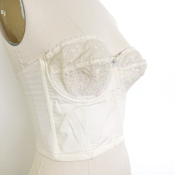 vintage 1950s bra • strapless sheer lace longline… - image 1