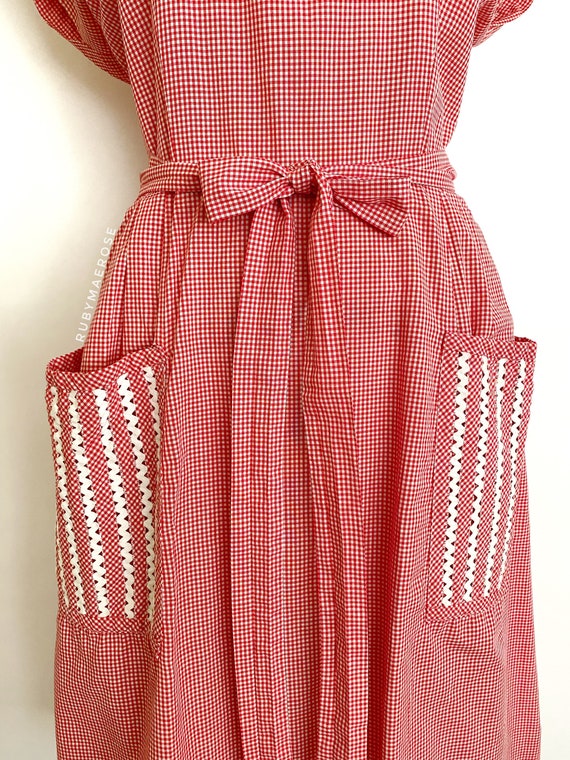 1950s dress • gingham ric rac cotton Swirl wrap d… - image 4