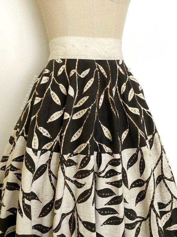 50s hand painted leaf Mexican cotton circle skirt… - image 3