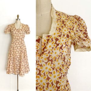 Vintage 1930s Split Sleeve Art Deco Print Dress | XS/S