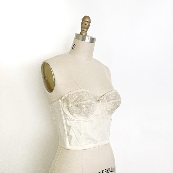 vintage 1950s bra • strapless sheer lace longline… - image 3