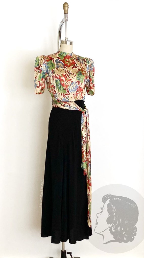 vintage 1930s gown • floral print silk jacquard r… - image 1