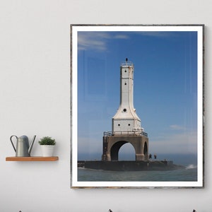 Lake Michigan Lighthouse Photograph, Port Washington Wisconsin, Nautical Decor image 3