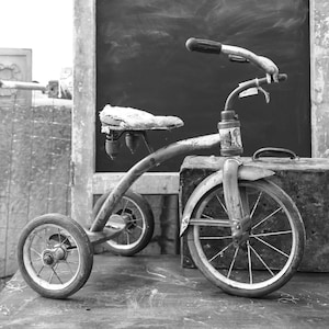 Tricycle Black White Wall Art Photography, Vintage Bicycle Prints, Home Decor Picture Gift