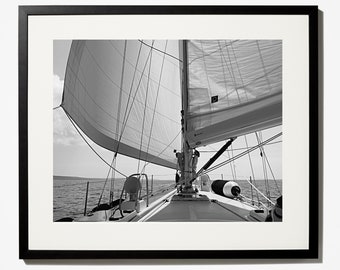 Sailboat Photography Black White, Nautical Sailboat Print, Nautical Picture Home Decor, Office Decor Boat Photo