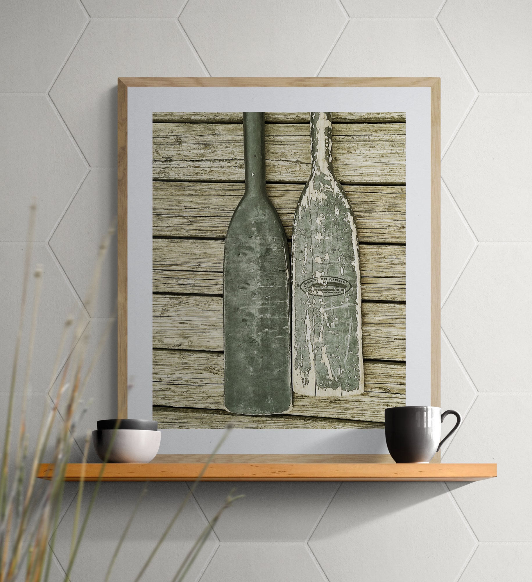 Vintage Wooden Oars Photography: Nautical Lake House Art Print
