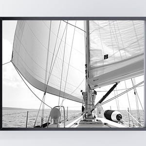 Black and White Sailboat Photograph: Nautical Fine Art