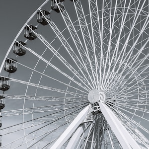 Chicago Photography Navy Pier Ferris Wheel Home Decor Photo, Vintage Black White Picture, Architectural Art Print, Office Gift