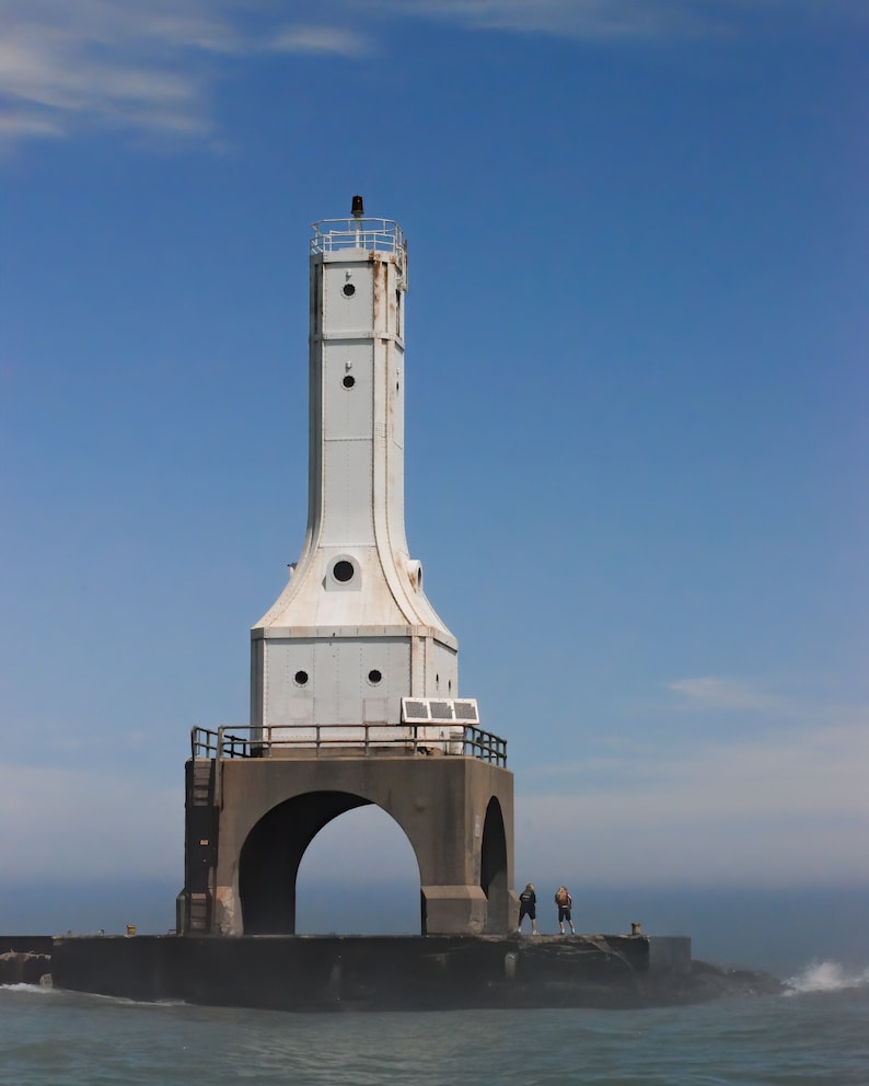 Lake Michigan Lighthouse Photograph, Port Washington Wisconsin, Nautical Decor image 2