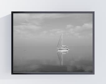 Black and White Sailboat Print: Nautical Home or Office Decor