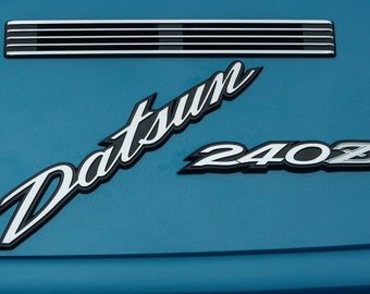 Datsun 240Z logo Photograph, Vintage Car Photography, Automobile Print, Car Photos 1970's