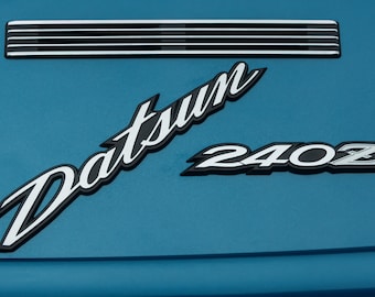 Datsun 240Z logo Photograph, Vintage Car Photography, Automobile Print, Car Photos 1970's