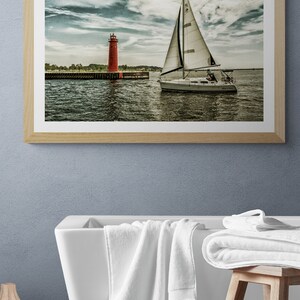 Muskegon Lighthouse Sailboat Art Print: Lake Michigan Nautical Photo image 5