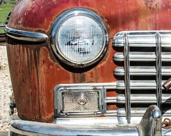 Vintage Car Headlight Photography, Retro Automotive Art, Classic Auto Print, Farmhouse Wall Decor