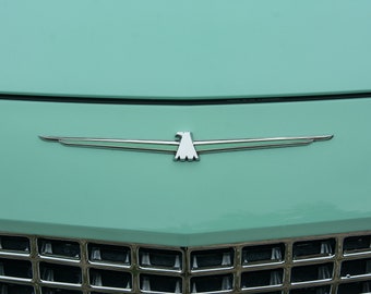 Ford Thunderbird Vintage Car Photograph, Automobile Print, Hood Ornament Design, Turquoise Decor