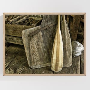 Vintage Wooden Oars Photography Print: Nautical Wall Decor