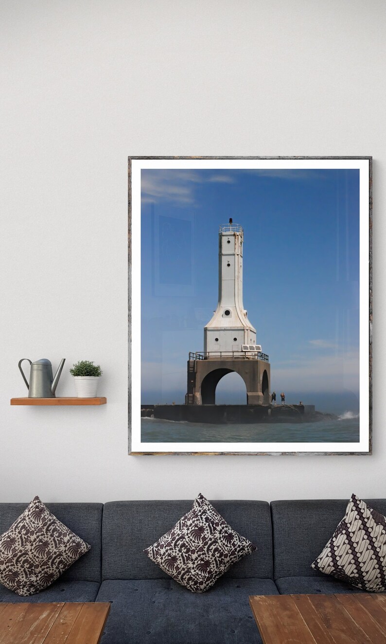 Lake Michigan Lighthouse Photograph, Port Washington Wisconsin, Nautical Decor image 3