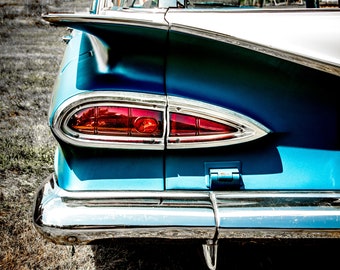 Vintage Sports Car Taillight Photography, Tail Fin Photograph, Classic Auto Print