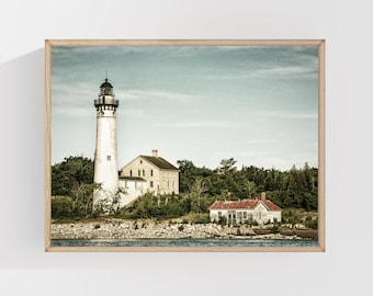Manitou Island Lighthouse Photograph: Lake Michigan Nautical Art Print