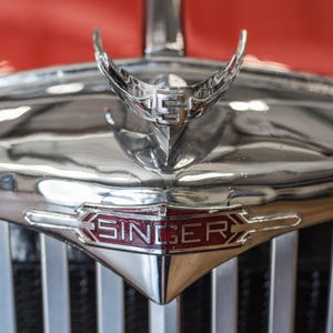 Singer Automobile Hood Ornament Photograph, Vintage Car Print, Chrome Hood Ornament Design, Man Cave Picture