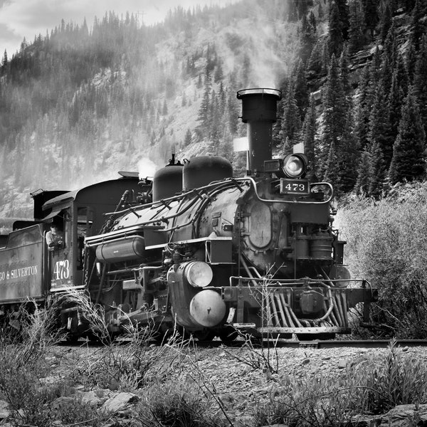 Train Engine Black and White Photography Silverton Colorado, Steam Engine Photo Print, Durango Train Photograph, Western Home Decor