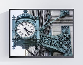 Chicago Clock Photo Marshall Field's Office Decor, Architecture Print, Chicago Photograph