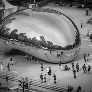 Chicago Bean Cloud Gate Black White Photograph, Chicago Wall Art, Office Decor Picture Gift, Chicago Architecture Print