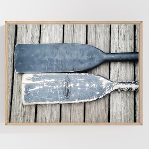 Vintage Blue Oars Photo: Nautical Boat Art Print