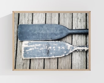 Vintage Blue Oars Photo: Nautical Boat Art Print
