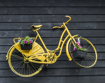 Bicycle Art Photo, Bike Photography Print, Yellow Bike Photograph, Vintage Bicycle Prints, Home Decor Gift, Travel Photo