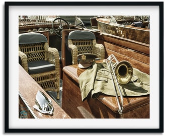 Military Photograph, Old, Vintage, Antique Wooden Lake Boat, Wooden Boat Photo, Lake House Decor