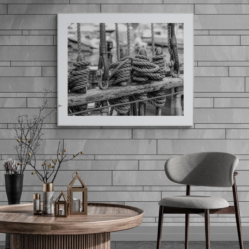 Nautical Ropes Photo: Black and White Sailboat Art Print immagine 5