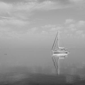 Nautical Sailboat Print Black White Boat Photography, Nautical Photo Home Decor, Office Decor