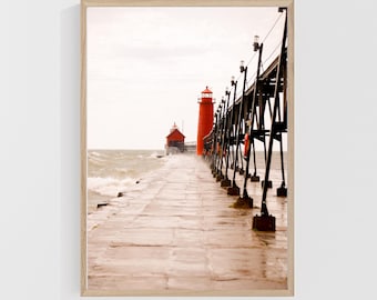 Grand Haven Lighthouse Photograph: Lake Michigan Nautical Print