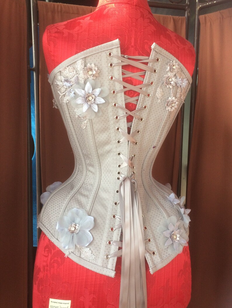 Grey Overbust Corset with Metallic Flowers 23 Inch Waist Etsy