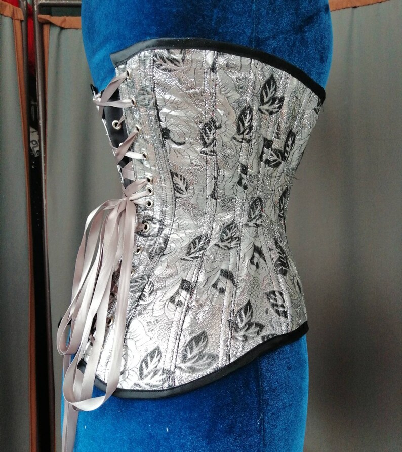 Metallic Black and Silver Underbust Corset 19 Inch Waist